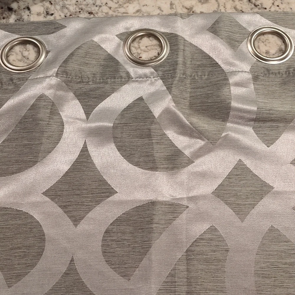Pair of Silver & Gray Geometric Long Silver Grommets Curtain Panels 36.5